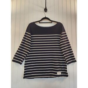 Talbots Women's Navy Nautical Stripe Boat Neck 3/4 Sleeve Top Size S Casual Work